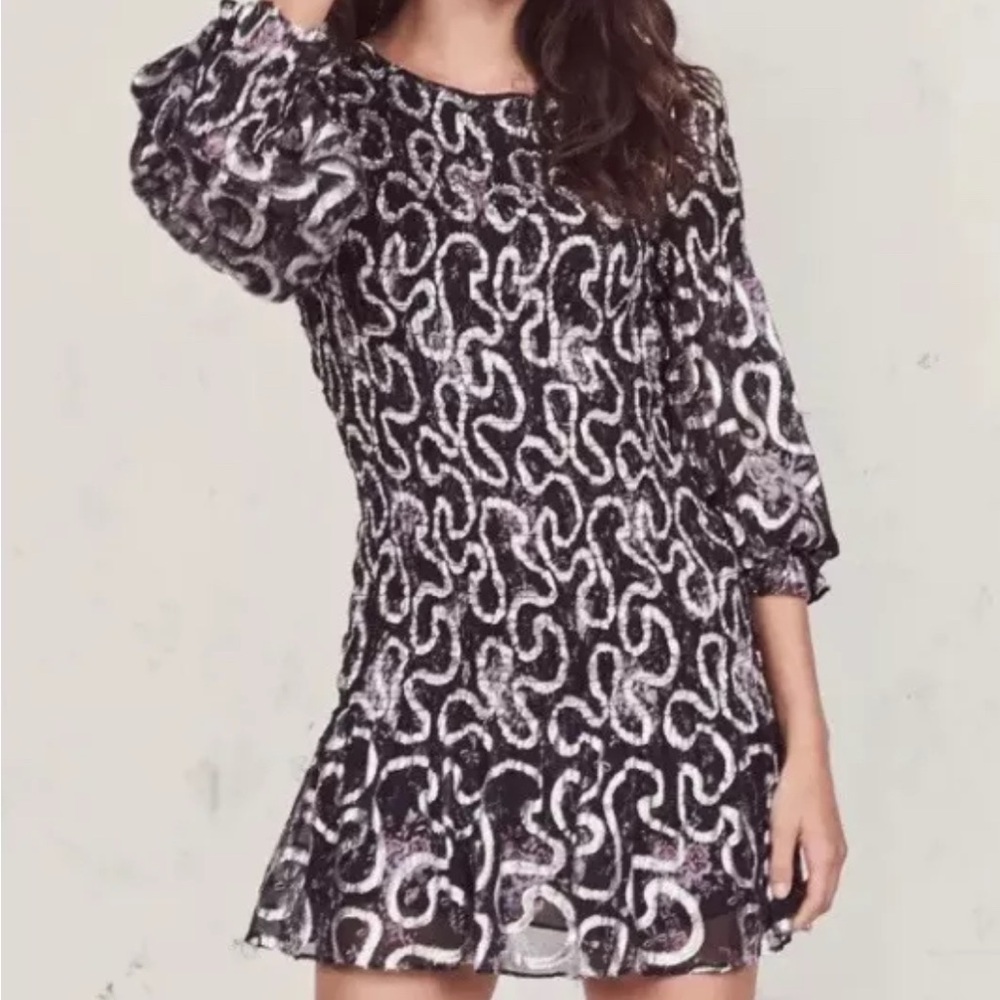 LoveShackFancy Scarlett Navy Cosmos mini Dress with Bishop Sleeves Small